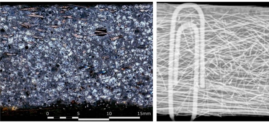 Radiografía muestra hormigón armado con fibras de acero
