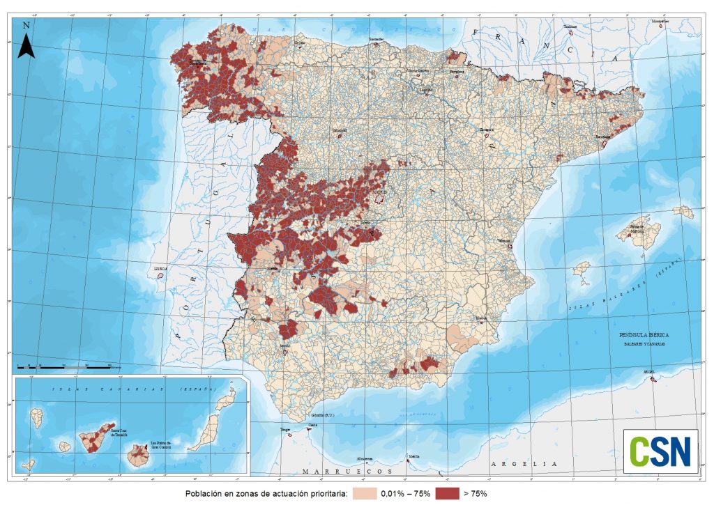 Mapa d'Espanya on es mostren les zones on s'ha d'actuar prioritàriament